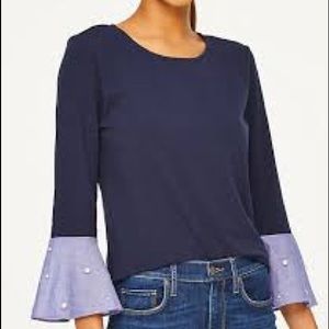 Loft Petite Pearlized Cuff Bell Sleeve Top
